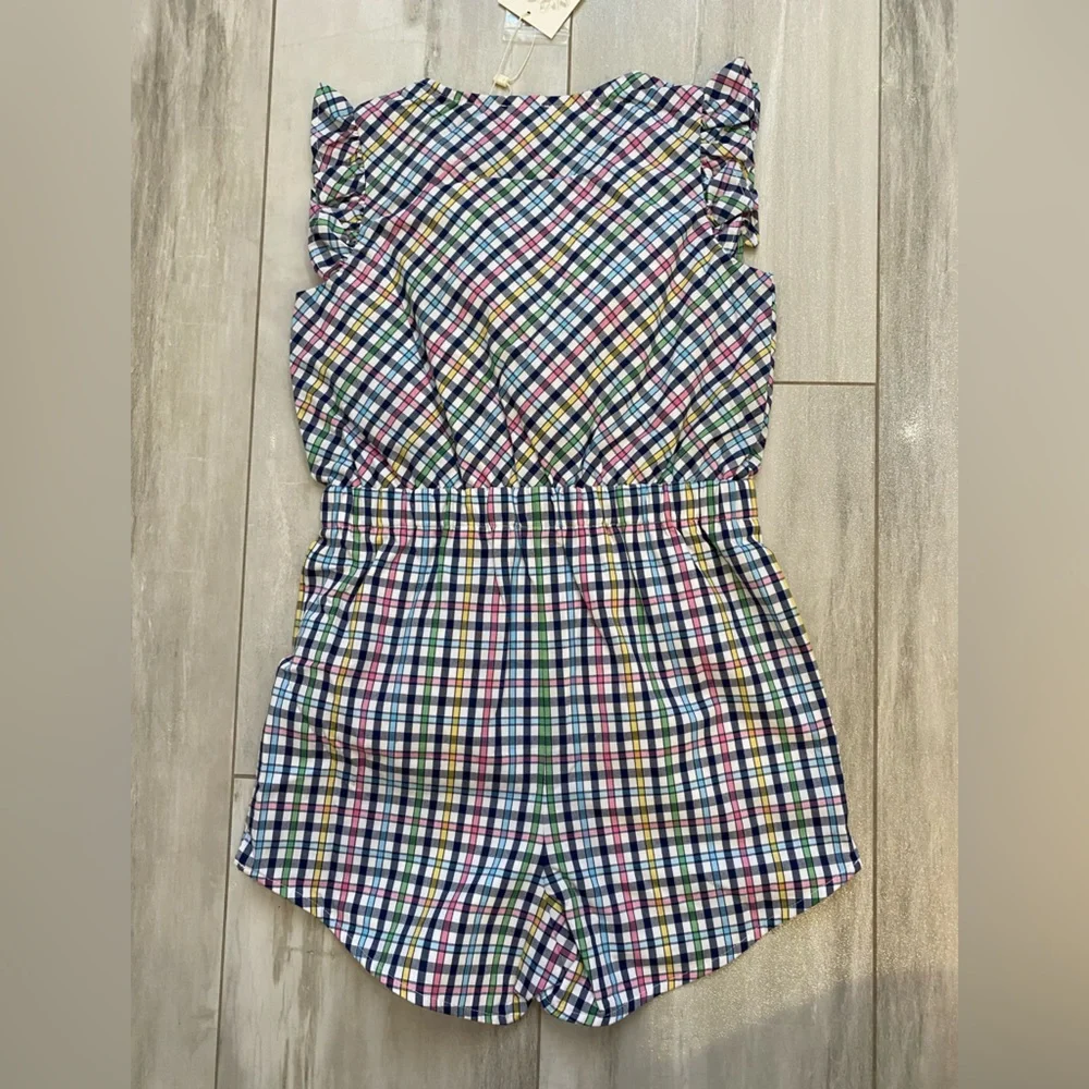 NWT TBBC Marion Rose Colorful Navy Plaid Sleeveless Jumpsuit Romper girls 7